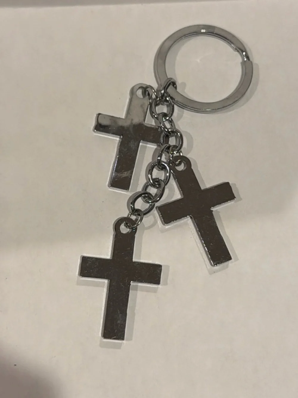 Rhinestone Cross Charm Keyring - Silver
